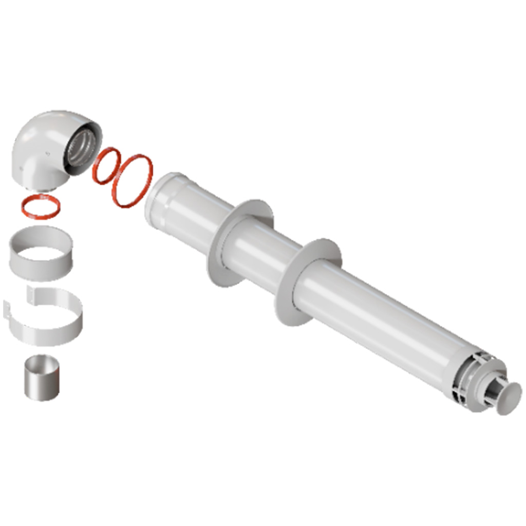 ROMMER RCA-6010-210900 Комплект дымохода СТАНДАРТ 60/100 - 900мм (Baxi (кроме ECO Nova/Classic), Ariston, Vaillant, Viessmann, Kiturami, Mizudo, Beretta, Oasis, Wolf, Haier, Tiberis, DeDietrich, Arderia ) хомут в комплекте + втулка D60 L-50