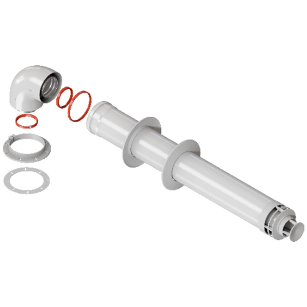 ROMMER RCA-6010-240900 Комплект дымохода СТАНДАРТ 60/100 - 900мм (Bosch, Buderus, Navien S/C/E, Baxi ECO Nova/Classic, Baltur, Fondital ) в комплекте фланец