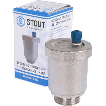 STOUT Воздухоотводчик автоматический вертикальный выпуск, нар.р. 3/4" никель