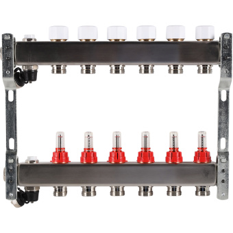 Коллектор с расходомерами, с клапаном, сливом, 6 выходов