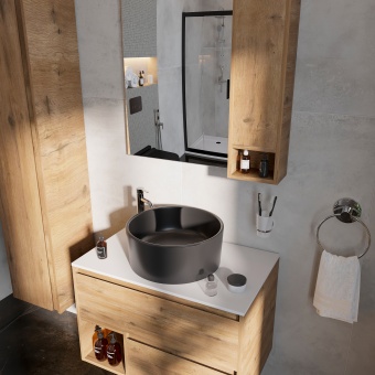 Тумба с раковиной STWORKI Карлстад 75 дуб рустикальный, роверелла, с отверстием для смесителя в столешнице