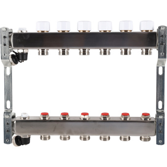Коллектор без расходомеров, с клапаном, сливом, 6 выходов