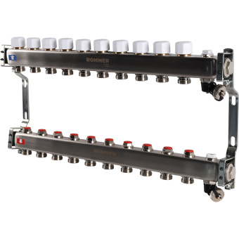 Коллектор без расходомеров, с клапаном, сливом, 10 выходов