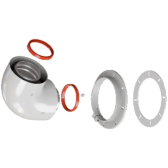 ROMMER RCA-6010-240190 Начальный участок 90 гр. 60/100 (Bosch, Buderus, Navien S/C/E, Baxi ECO Nova/Classic, Baltur, Лемакс, Fondital ) в комплекте фланец