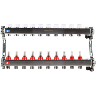 Коллектор с расходомерами, с клапаном, сливом, 10 выходов