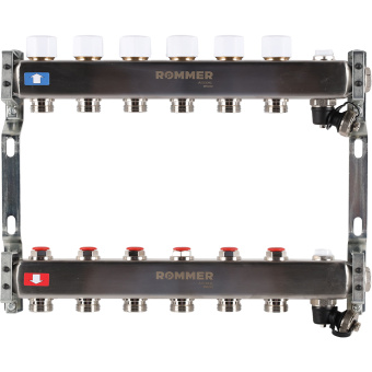 Коллектор без расходомеров, с клапаном, сливом, 6 выходов