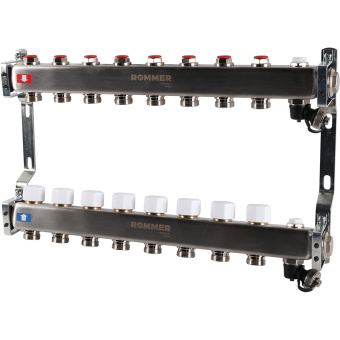 Коллектор без расходомеров, с клапаном, сливом, 8 выходов