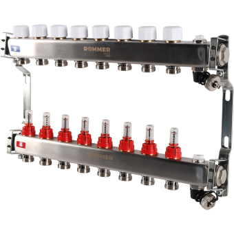 Коллектор с расходомерами, с клапаном, сливом, 8 выходов