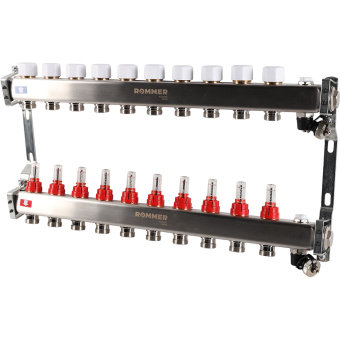 Коллектор с расходомерами, с клапаном, сливом, 10 выходов