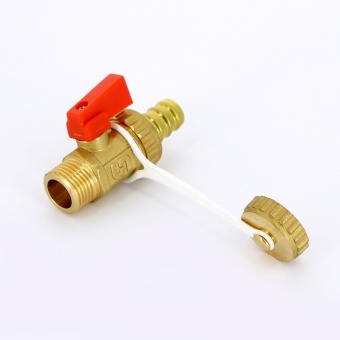 Кран шаровой сливной UNI-FITT НН 1/2" x 3/4" латунь со штуцером, с заглушкой, флажок красный пластик