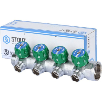 STOUT SMB-6850-011204 STOUT Коллектор регулирующий 1", 4 отвода 1/2"