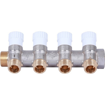 STOUT Коллектор распределительный 3/4", 4 отвода 1/2" плоское уплотнение