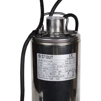 STOUT SPW-0001-200750 Насос колодезный с поплавком, кабель 20 м, 230V, Q=90 л/мин, H=42м