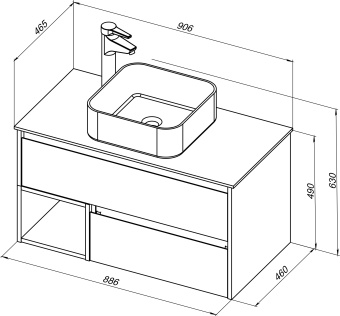 Тумба с раковиной STWORKI Карлстад 90 дуб рустикальный, роверелла, с отверстием для смесителя в столешнице