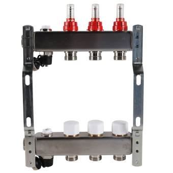 Коллектор с расходомерами, с клапаном, сливом, 3 выхода