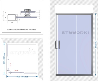 Душевой уголок STWORKI Дублин DE019SC100100200 100x100 см профиль хром матовый