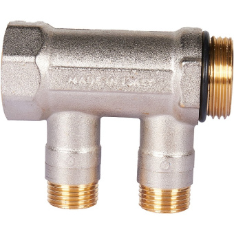 STOUT SMB 6211 011202 STOUT Коллектор с шаровыми кранами 1", 2 отвода 1/2" (синие ручки)