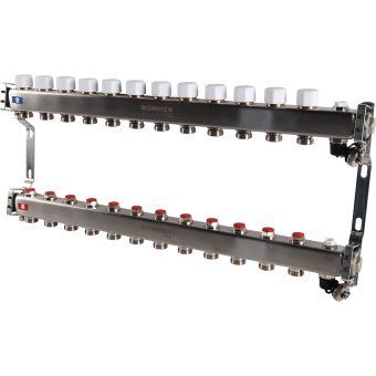 Коллектор без расходомеров, с клапаном, сливом, 12 выходов