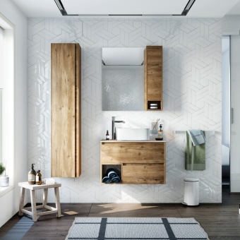 Тумба с раковиной STWORKI Карлстад 75 дуб рустикальный, роверелла, с отверстием для смесителя в столешнице