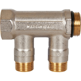 STOUT SMB 6211 341202 STOUT Коллектор с шаровыми кранами 3/4", 2 отвода 1/2" (синие ручки)