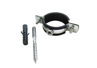 Хомут оцинкованный с резиновым уплотнением (в комплекте шпилька М8*80 и дюбель) Россия