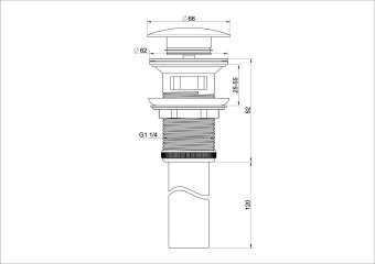 Донный клапан для раковины с переливом WONZON & WOGHAND, Хром (WW-88SS03-CR)