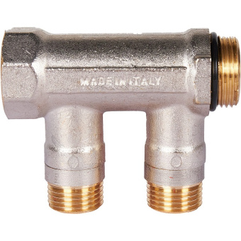 STOUT SMB 6210 341202 STOUT Коллектор с шаровыми кранами 3/4", 2 отвода 1/2" (красные ручки)
