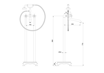 Смеситель для ванны напольного монтажа WONZON & WOGHAND RETRO, Темный графит (WW-88649020-BGM)