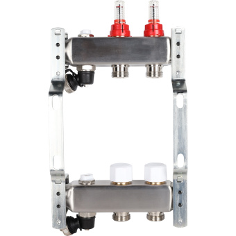 Коллектор с расходомерами, с клапаном, сливом, 2 выхода