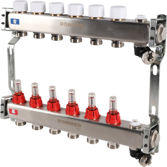 Коллектор с расходомерами, с клапаном, сливом, 6 выходов