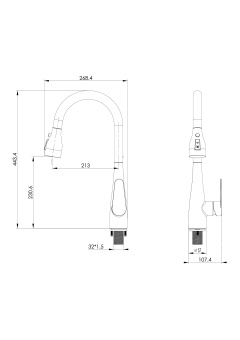 Смеситель для кухни с выдвижным изливом WONZON & WOGHAND, Черный матовый (WW-121E201B-MB)