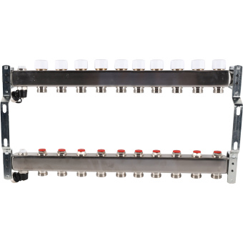 Коллектор без расходомеров, с клапаном, сливом, 10 выходов