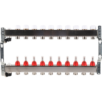 Коллектор с расходомерами, с клапаном, сливом, 10 выходов