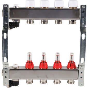 Коллектор с расходомерами, с клапаном, сливом, 4 выхода