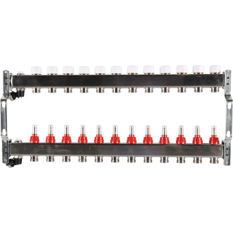 Коллектор с расходомерами, с клапаном, сливом, 12 выходов