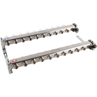 Коллектор без расходомеров, с клапаном, сливом, 10 выходов