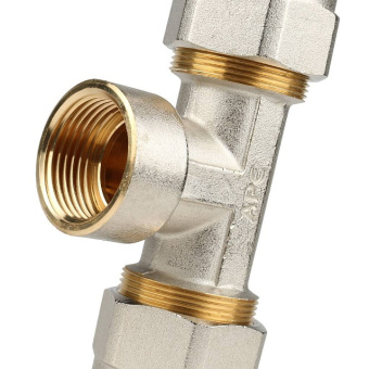 STOUT Тройник-переходник с внутренней резьбой 1"x32 для металлопластиковых труб винтовой