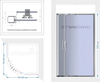 Душевой уголок STWORKI Хельсинки DE018RL8080200 80x80 см профиль хром матовый