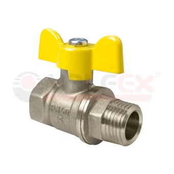 Кран шаровой (с никелевым покрытием) для газа, ручка-бабочка (внутр.-наруж.)