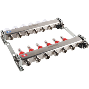 Коллектор с расходомерами, с клапаном, сливом, 6 выходов