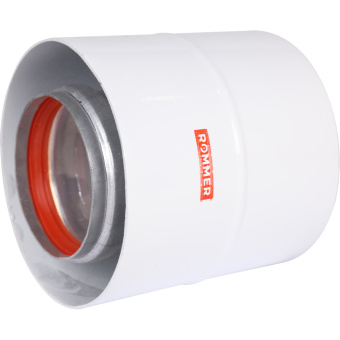 ROMMER RCA-6010-210100 Начальный участок вертикальный коакс. 60/100 (Baxi (кроме ECO Nova/Classic), Ariston, Vaillant, Viessmann, Kiturami, Mizudo, Beretta, Oasis, Wolf, Haier, Tiberis, DeDietrich, Arderia ) хомут в комплекте + втулка D60 L-50