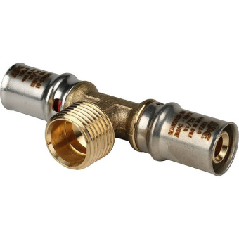 STOUT Тройник-переходник с наружной резьбой 16х1/2"х16 для металлопластиковых труб прессовой