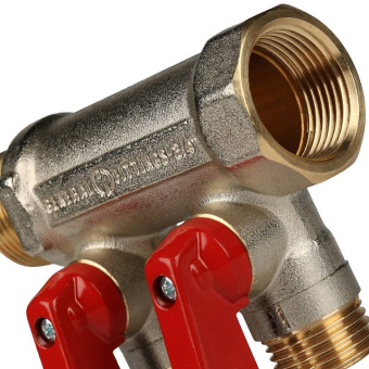 STOUT Коллектор с шаровыми кранами 3/4", 2 отвода 1/2" (красные ручки)