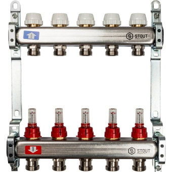 Коллектор STOUT с расходомером, 5 выходов