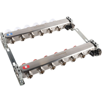 Коллектор без расходомеров, с клапаном, сливом, 6 выходов