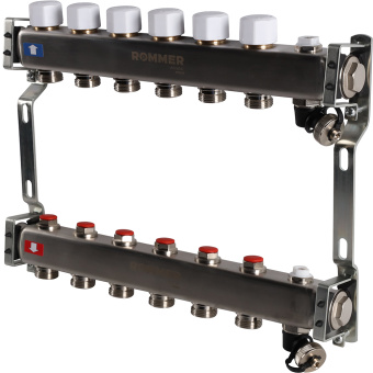 Коллектор без расходомеров, с клапаном, сливом, 6 выходов