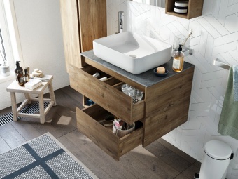 Тумба с раковиной STWORKI Карлстад 75 дуб рустикальный, роверелла, с отверстием для смесителя в столешнице