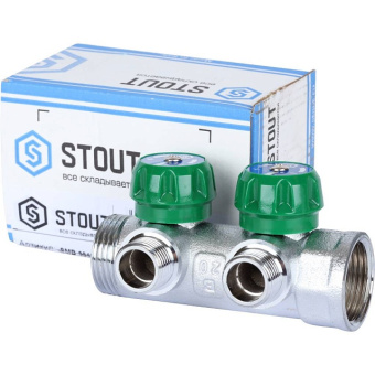 STOUT SMB-6849-011202 STOUT Коллектор регулирующий 1", 2 отвода 1/2" плоское уплотнение