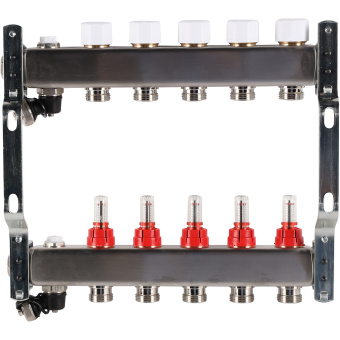 Коллектор с расходомерами, с клапаном, сливом, 5 выходов