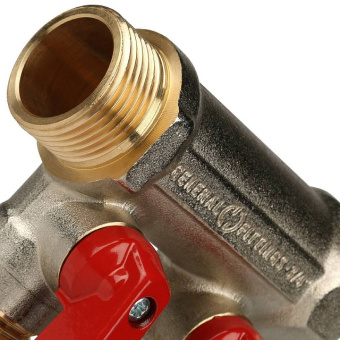 STOUT Коллектор с шаровыми кранами 3/4", 2 отвода 1/2" (красные ручки)